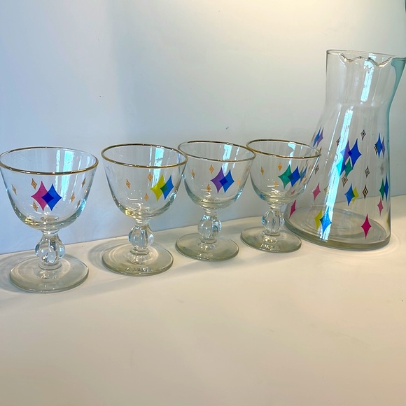 **SOLD******Unique MCM Vintage Libby Atomic Diamonds Cocktail Set of 5 - Picture 16 of 17